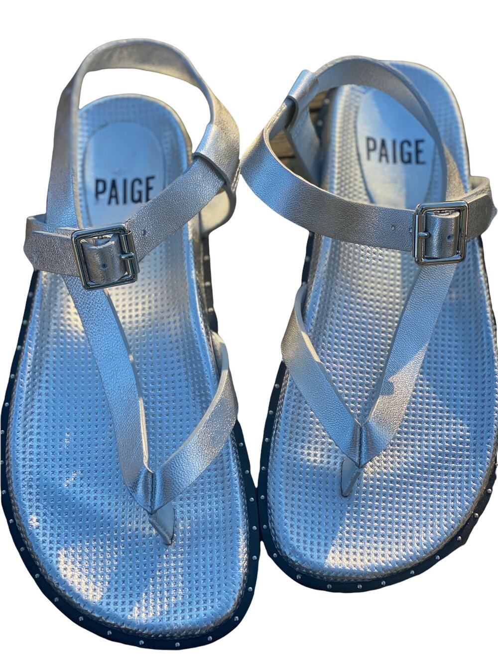 Paige Zuri Silver Leather Sandals Size 5